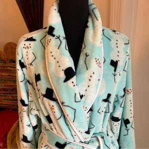 SLEEP SENSE Snowman Fluffy ROBE! Light Turquoise White Snowmen! New! Large